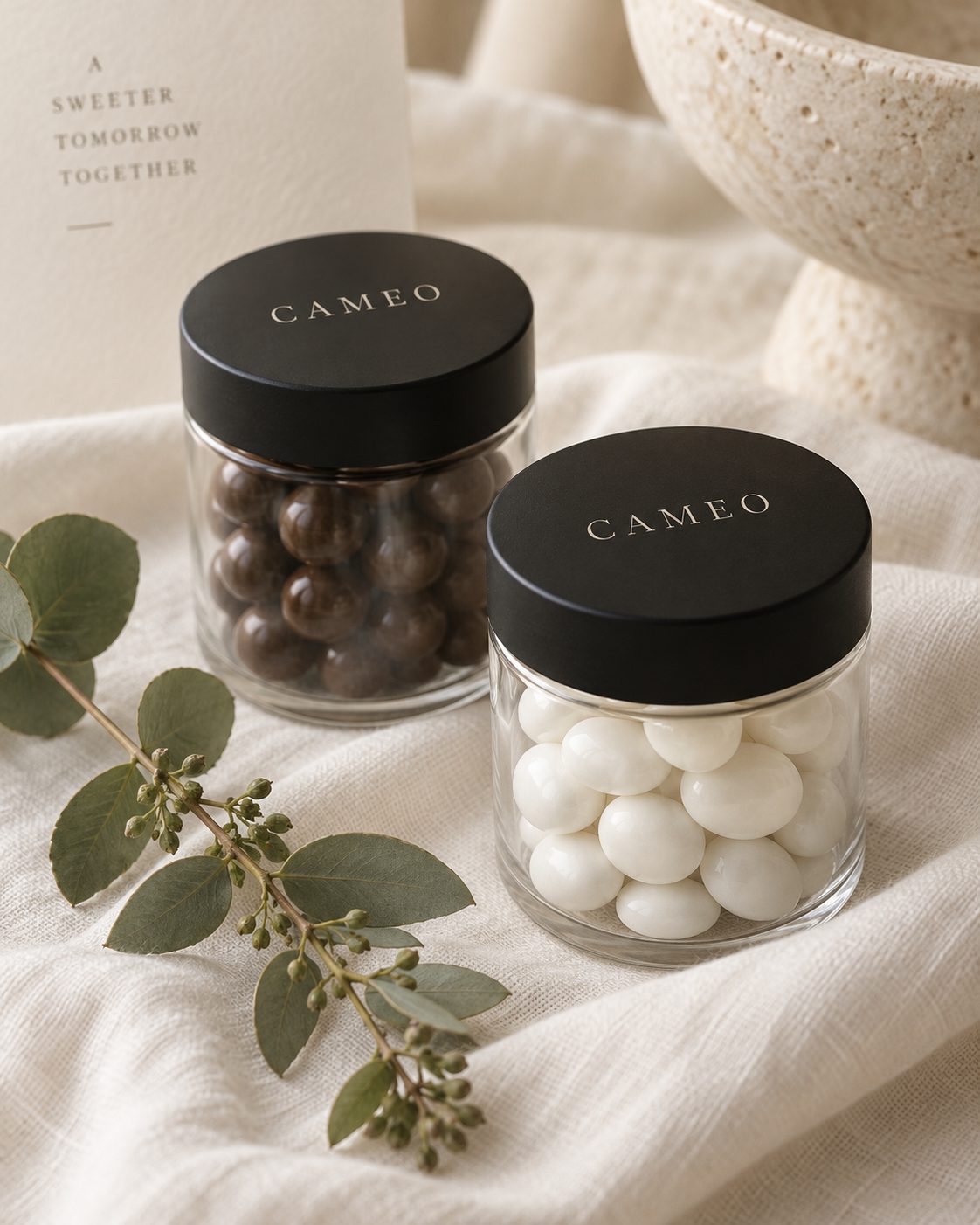 Clear treat jars with black CAMEO lids